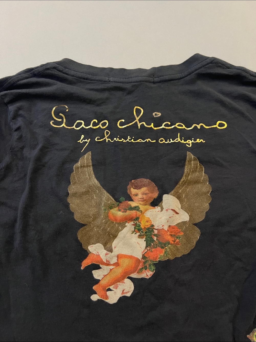Vintage Y2K Christian Audigier Paco Chicano Black Cherub Cotton top Size XS - Picture 12 of 13
